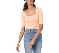 Amazon Essentials Women's Slim-Fit Half Sleeve Square Neck T-Shirt, Coral Orange, XL