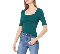Amazon Essentials Women's Slim-Fit Half Sleeve Square Neck T-Shirt, Dark Green, L