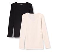 Amazon Essentials Women's Slim-Fit Layering Long Sleeve Knit Rib V-Neck (Available in Plus Size), Pack of 2, Eggshell White/Black, XX-Large