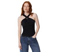 Amazon Essentials Women's Slim-Fit Ribbed Halter Neck Top with Resin Detail, Black, XXL
