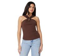 Amazon Essentials Women's Slim-Fit Ribbed Halter Neck Top with Resin Detail, Chocolate, XXL