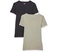 Amazon Essentials Women's Slim-Fit Short-Sleeve Crewneck T-Shirt, Pack of 2, Black/Sage Green, M