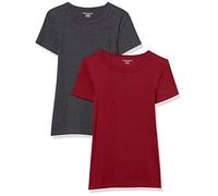Amazon Essentials Women's Slim-Fit Short-Sleeve Crewneck T-Shirt, Pack of 2, Charcoal Heather/Burgundy, L