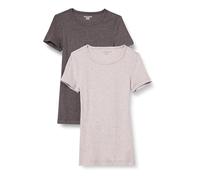 Amazon Essentials Women's Slim-Fit Short-Sleeve Crewneck T-Shirt, Pack of 2, Charcoal Heather/Light Grey Heather, S