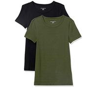 Amazon Essentials Women's Slim-Fit Short-Sleeve Crewneck T-Shirt, Pack of 2, Dark Olive/Black, XXL