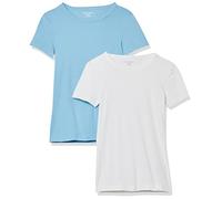 Amazon Essentials Women's Slim-Fit Short-Sleeve Crewneck T-Shirt, Pack of 2, White/Light Blue, L