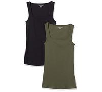 Amazon Essentials Women's Slim-Fit Square Neck Tank Top, Pack of 2, Black/Dark Olive, XS