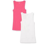 Amazon Essentials Women's Slim-Fit Square Neck Tank Top, Pack of 2, White/Dark Pink, M