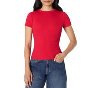 Amazon Essentials Women's Slim-Fit Stretch Ribbed Short-Sleeve Top, Red, L