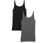 Amazon Essentials Women's Slim-Fit Thin-Strap Tank Top, Pack of 2, Black/Charcoal Heather, L