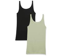 Amazon Essentials Women's Slim-Fit Thin-Strap Tank Top, Pack of 2, Black/Light Sage Green, XS