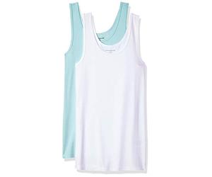 Amazon Essentials Women's Slim-Fit Vest, Pack of 2, Aqua Blue/White, XXL