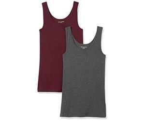 Amazon Essentials Women's Slim-Fit Vest, Pack of 2, Burgundy/Charcoal Heather, L