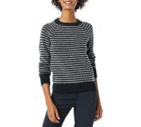 Amazon Essentials Women's Soft-Touch Crewneck Fair Isle Pattern Jumper, Black Charcoal White Stripes, XXL