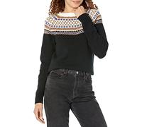 Amazon Essentials Women's Soft-Touch Crewneck Fair Isle Pattern Jumper, Black Classic Fairisle, XS