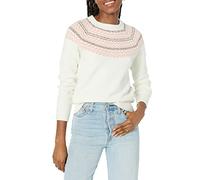 Amazon Essentials Women's Soft-Touch Crewneck Fair Isle Pattern Jumper, Ivory Pink Fair Isle Print, L