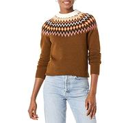 Amazon Essentials Women's Soft-Touch Crewneck Fair Isle Pattern Jumper, Medium Brown Fair Isle, XS