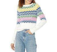 Amazon Essentials Women's Soft-Touch Crewneck Fair Isle Pattern Jumper, White Winter Fairisle, L