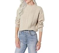 Amazon Essentials Women's Soft-Touch Modern Cable Crewneck Sweater (Available in Plus Size), Tan Heather, XL
