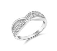 Amazon Essentials Women's Sterling Silver Rhodium Plated Cubic Zirconia Double Crossover Ring #N