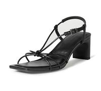 Amazon Essentials Women's Strappy Block Heel Sandals, Black Faux Leather, 5.5 UK