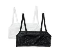 Amazon Essentials Women's Stretch All Over Lace Square Neck Bralette, Pack of 2, Black/White, M