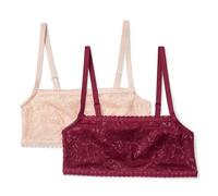 Amazon Essentials Women's Stretch All Over Lace Square Neck Bralette, Pack of 2, Burgundy/Soft Petal, L