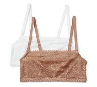 Amazon Essentials Women's Stretch All Over Lace Square Neck Bralette, Pack of 2, Washed Bronze/White, XS