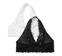 Amazon Essentials Women's Stretch Galloon Lace Halter Bralette, Pack of 2, Black/White, XL