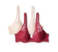 Amazon Essentials Women's Stretch Galloon Lace Padded Wired Deep Plunge Bra, Pack of 2, Burgundy/Soft Petal, 32A