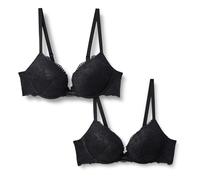Amazon Essentials Women's Stretch Galloon Lace Push Up Wired Bra, Pack of 2, Black, 34A