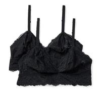 Amazon Essentials Women's Stretch Galloon Lace Unlined Longline Triangle Bralette, Pack of 2, Black, M