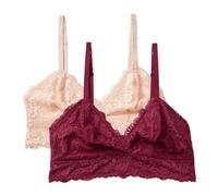 Amazon Essentials Women's Stretch Galloon Lace Unlined Longline Triangle Bralette, Pack of 2, Burgundy/Soft Petal, S