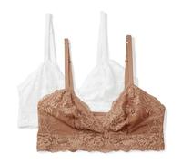 Amazon Essentials Women's Stretch Galloon Lace Unlined Longline Triangle Bralette, Pack of 2, Washed Bronze/White, S