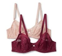 Amazon Essentials Women's Stretch Lace Balconette Bra, Pack of 2, Burgundy/Soft Petal, 38A
