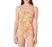 Amazon Essentials Women's Thin Strap one-Piece Swimsuit, Rust Orange Abstract Palms, 18