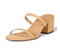 Amazon Essentials Women's Thin Two Strap Heeled Slide, Tan, 5 UK