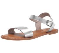 Amazon Essentials Women's Two Strap Buckle Sandal, Silver, 6 UK Wide