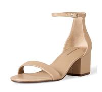 Amazon Essentials Women's Two Strap Heeled Sandal, Beige Faux Leather, 2 UK