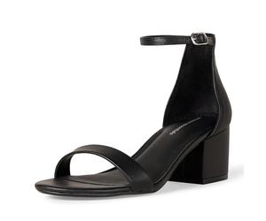 Amazon Essentials Women's Two Strap Heeled Sandal, Black Faux Leather, 2.5 UK