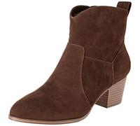 Amazon Essentials Women's Western Ankle Boots with Stacked Heel, Dark Toffee Brown, 2 UK