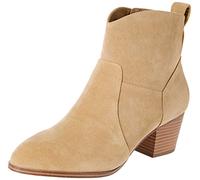 Amazon Essentials Women's Western Ankle Boots with Stacked Heel, Tan, 7.5 UK