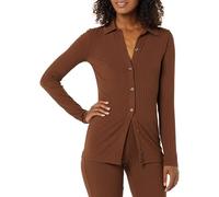Amazon Essentials Women's Wide Rib Long Sleeve Button-up Collared Cardigan (Trousers Sold Separately), Chocolate, XXL