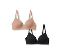 Amazon Essentials Women's Wire-Free Cotton Jersey Lined Moulded T-Shirt Plunge Bralette, Pack of 2, Black/Washed Bronze, 32B