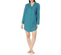 Amazon Essentials Women's Woven Flannel Notch Collar Nightgown (Available in Plus Size), Blue Green Stripes, XS