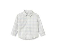 Amazon Essentials x Sofia Grainge Baby Boys' Button Down Plaid Flannel Shirt, Ivory Blue Light Simple Plaid, 18 Months