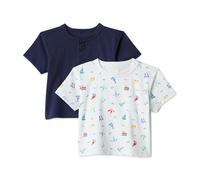 Amazon Essentials x Sofia Grainge Baby Boys' Cotton Short-Sleeve Crewneck T-Shirts, Pack of 2, Beach/Navy, 0-3 Months