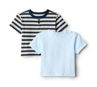 Amazon Essentials x Sofia Grainge Baby Boys' Cotton Short-Sleeve Crewneck T-Shirts, Pack of 2, Light Blue/Stripes, 18 Months