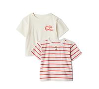 Amazon Essentials x Sofia Grainge Baby Boys' Cotton Short-Sleeve Crewneck T-Shirts, Pack of 2, Petit Soleil/Uneven Stripe, 0-3 Months