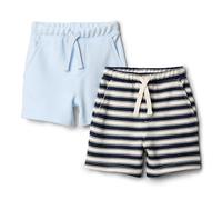 Amazon Essentials x Sofia Grainge Baby Boys' Pull-On Knit French Terry Shorts, Pack of 2, Light Blue/Stripes, 6-9 Months